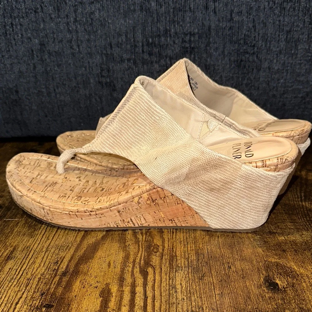 Donald J Pliner - Gilles - Tan - Suede Cork Wedge Sandals - Size 12M